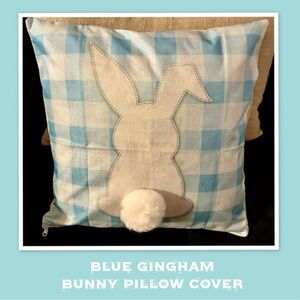 Blue Gingham Bunny Pillow Cover